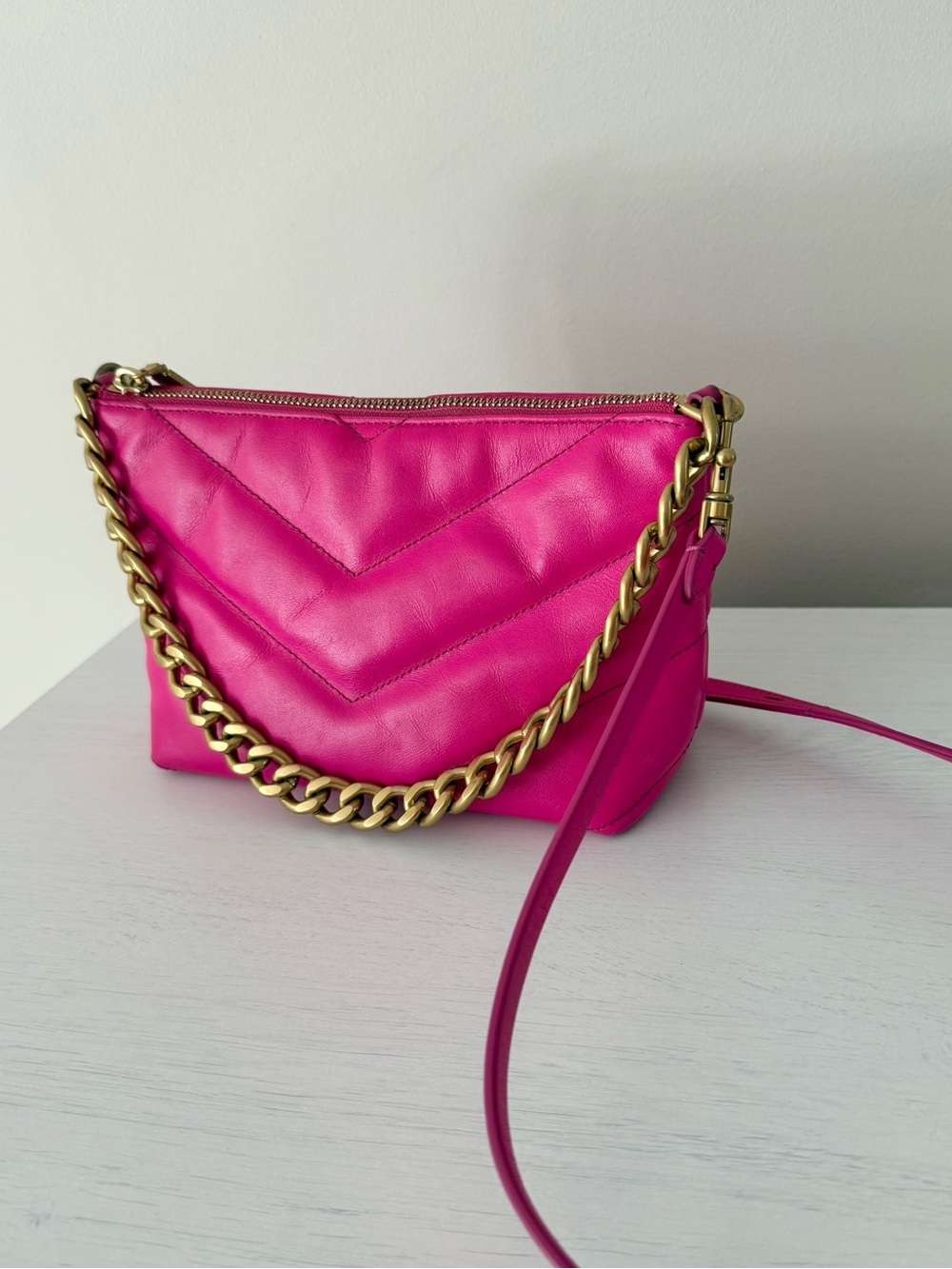 Rebecca Minkoff Edie Crossbody Bag in  Chevron Quilted Pink Leather